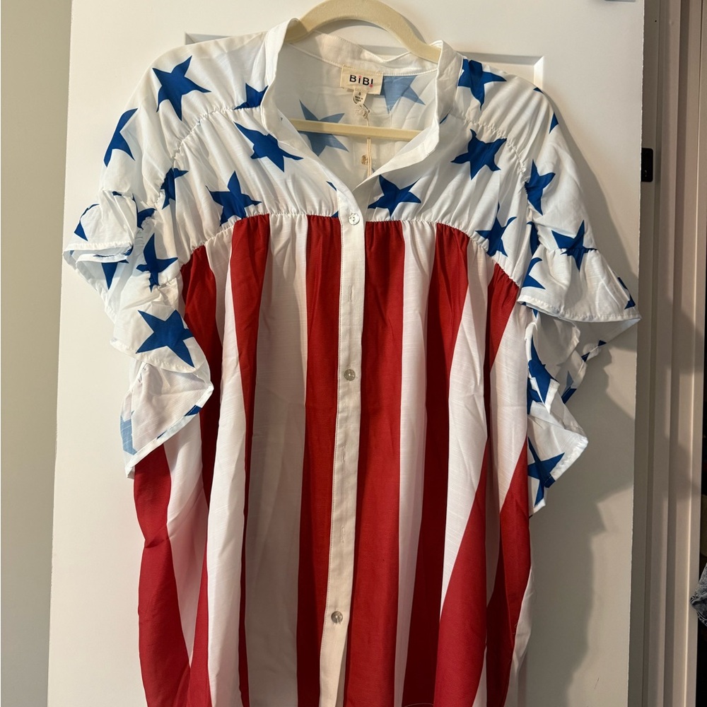 Bibi Women’s Patriotic Star and Stripe Shirt - Picture 2 of 3